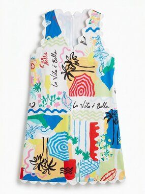 Prosperina‎ La Vita e Bella Scallop Trim Linen Cotton Shift Dress XS NWT